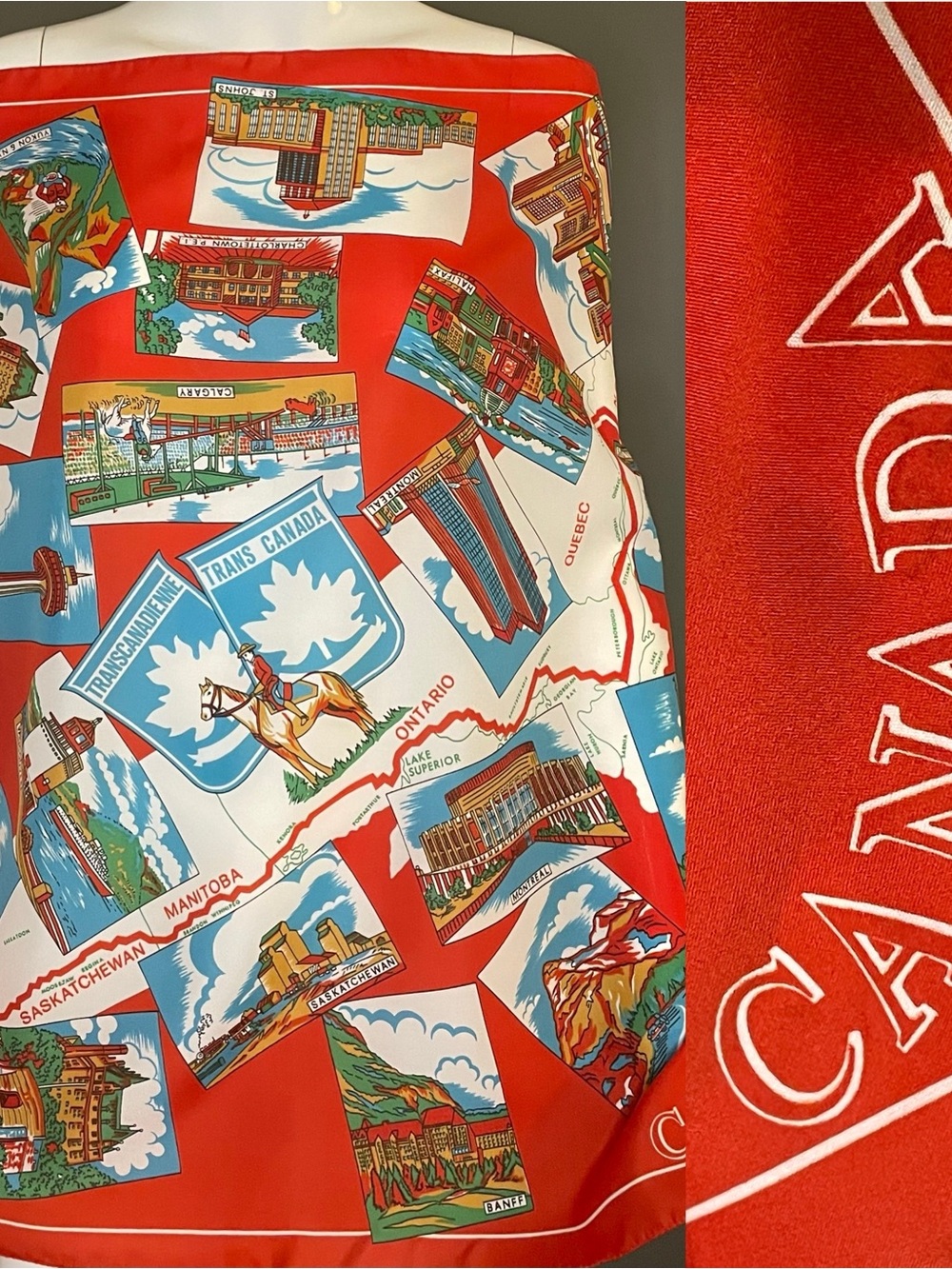 Vintage Canada Theme Souvenir Scarf 27 In Sq Excellent Condition